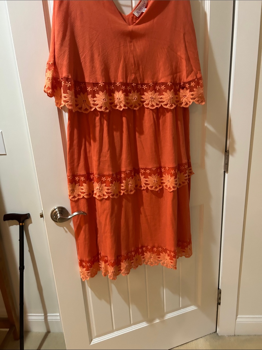 Roaman's Orange Tiered LINED Embroidered Dress